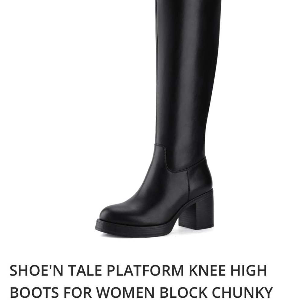 ShoeNTale Black Platform Knee High Boots for Women